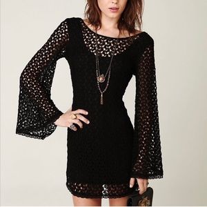 Lace crochet mini black dress free people